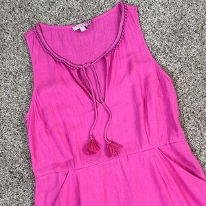 100% Linen Sleeveless Dress with Tassel and Crochet Detail